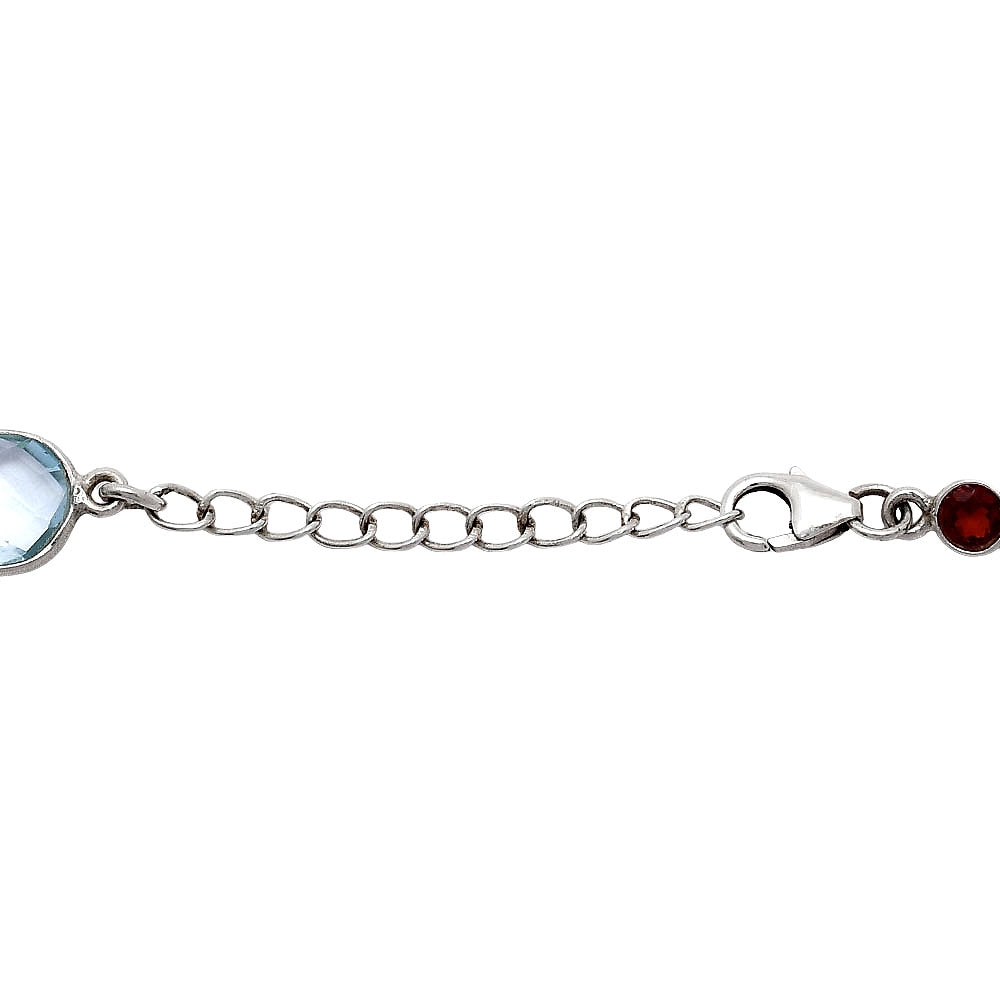 Sky Blue Topaz Checker Briolette & Garnet Bracelet B-1006 SDB5328