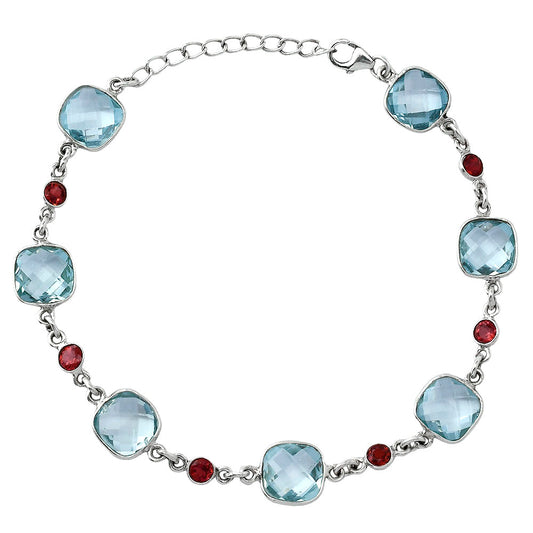 Sky Blue Topaz Checker Briolette & Garnet Bracelet B-1006 SDB5329
