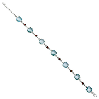 Sky Blue Topaz Checker Briolette & Garnet Bracelet B-1006 SDB5329