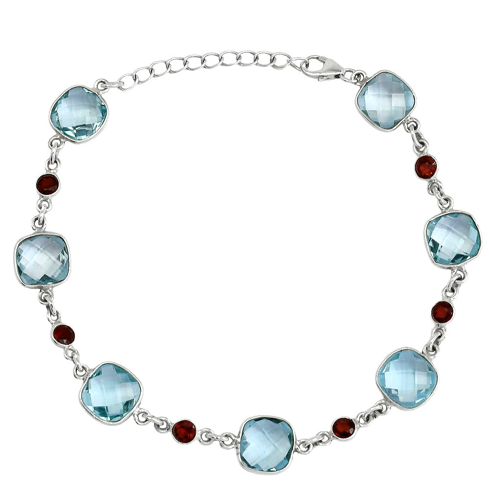 Sky Blue Topaz Checker Briolette & Garnet Bracelet B-1006 SDB5330