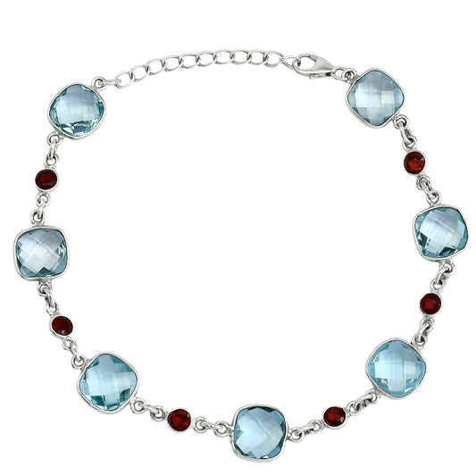 Sky Blue Topaz Checker Briolette & Garnet Bracelet B-1006 SDB5330