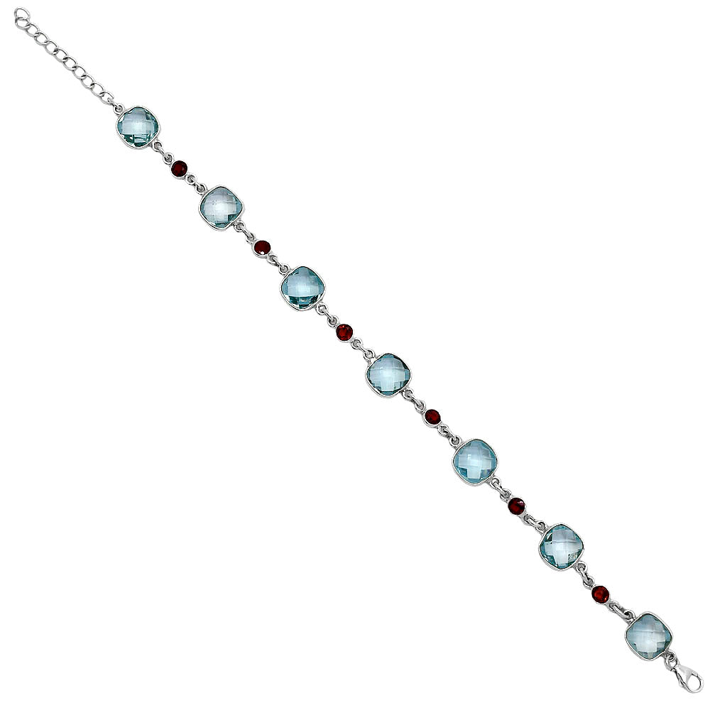Sky Blue Topaz Checker Briolette & Garnet Bracelet B-1006 SDB5330
