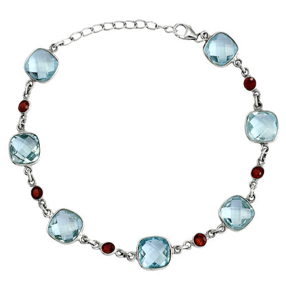 Sky Blue Topaz Checker Briolette & Garnet Bracelet B-1006 SDB5331