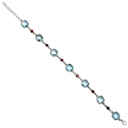 Sky Blue Topaz Checker Briolette & Garnet Bracelet B-1006 SDB5331