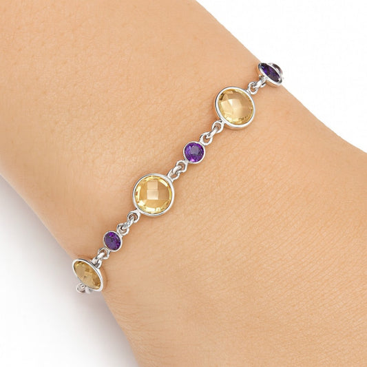 Citrine Checker Briolette & Amethyst Bracelet B-1006 SDB5332