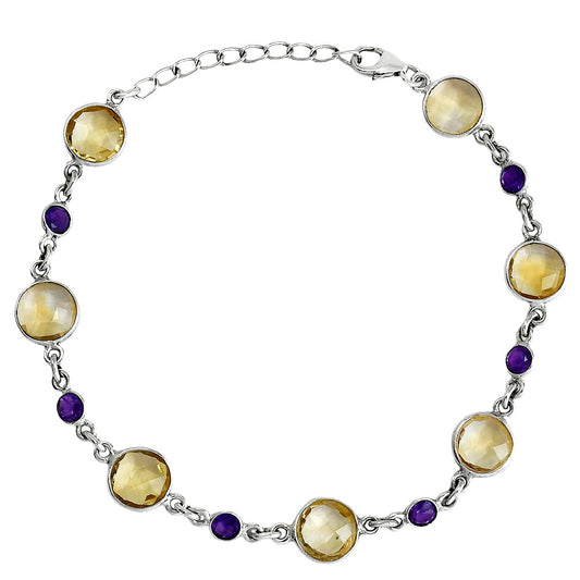 Citrine Checker Briolette & Amethyst Bracelet B-1006 SDB5334