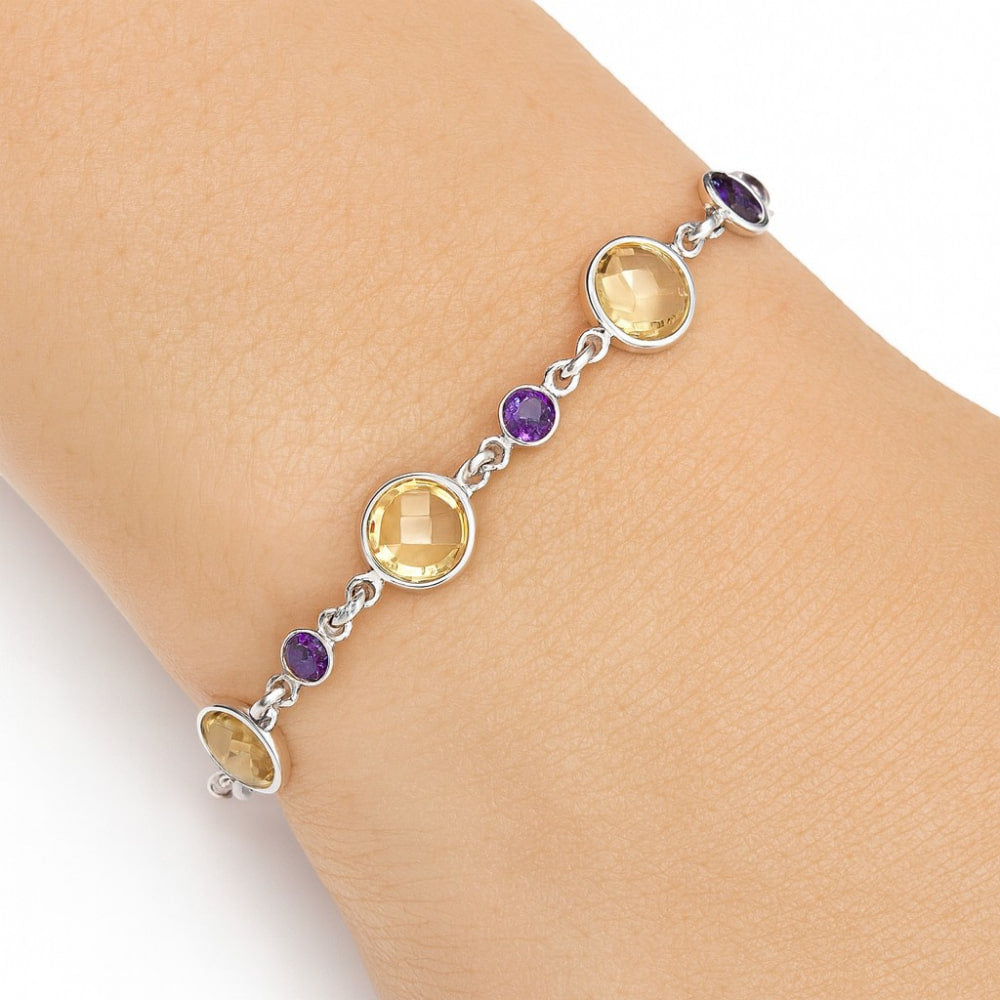 Citrine Checker Briolette & Amethyst Bracelet B-1006 SDB5334