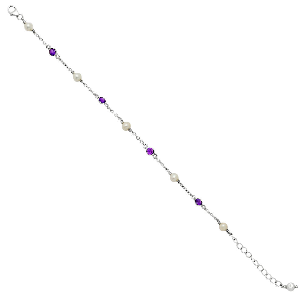 Natural Fresh Water Pearl and Amethyst Bracelet B-1048 SDB5343