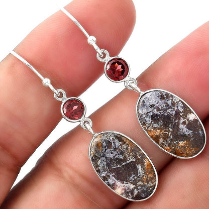 Natural Indian Blanket Jasper & Garnet Earrings E-1002 SDE53682