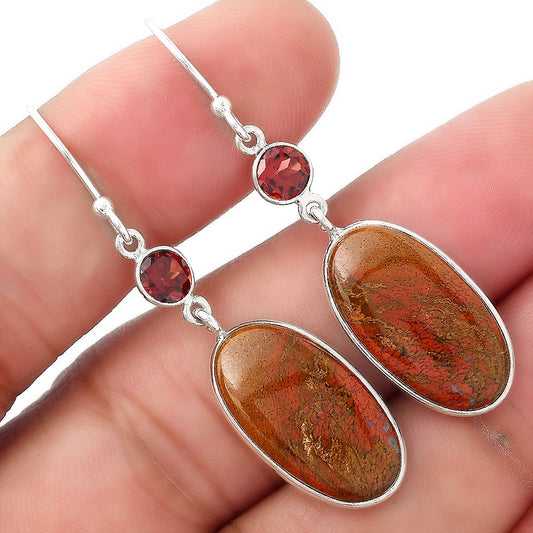Natural Red Moss Agate & Garnet Earrings E-1002 SDE53868