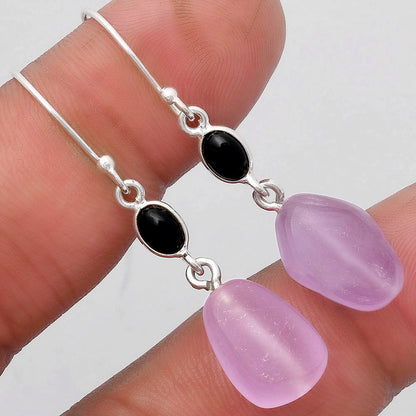 Natural Amethyst Brazil & Black Onyx Earrings E-1011 SDE62746