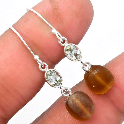 Natural Cognac Quartz & Prasiolite Earrings E-1011 SDE62753