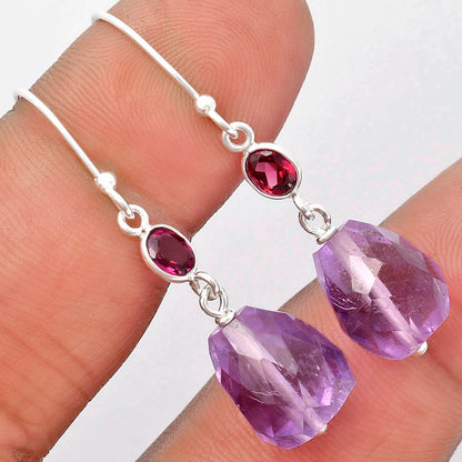 Faceted Amethyst - Brazil & Garnet Earrings E-1012 SDE62839