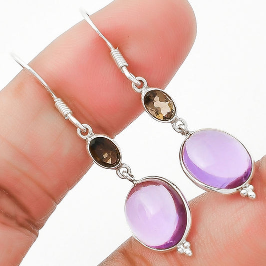 Amethyst Cab - Brazil & Smoky Quartz Earrings E-1006 SDE63465