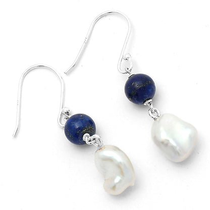 Natural Fresh Water Biwa Pearl & Lapis Earrings E-1010 SDE64153