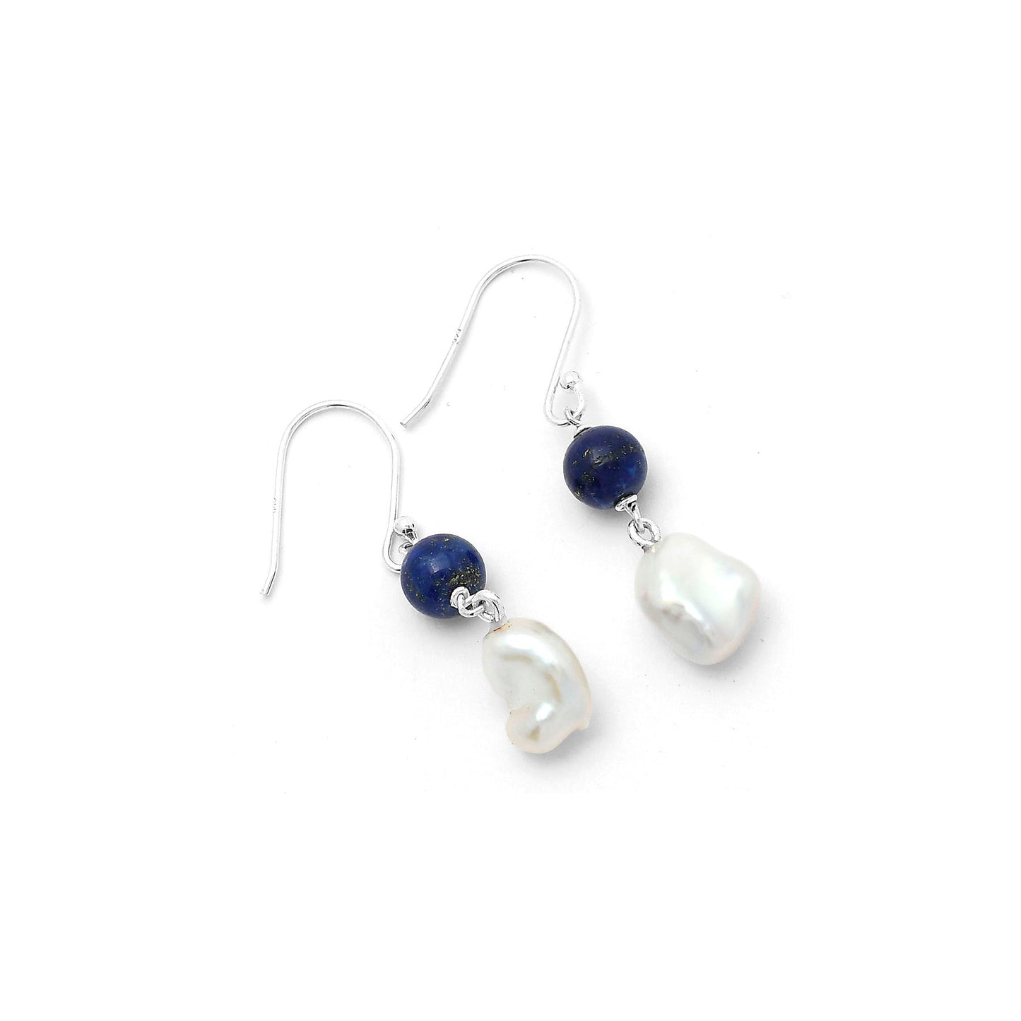 Natural Fresh Water Biwa Pearl & Lapis Earrings E-1010 SDE64153