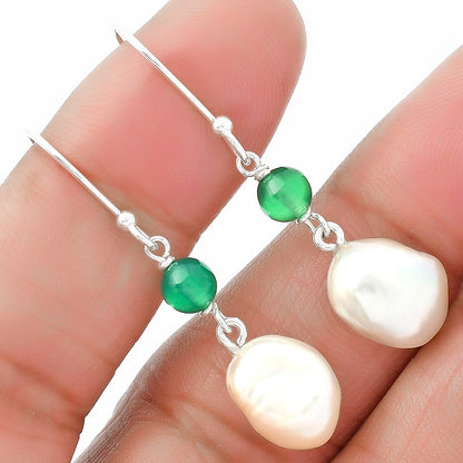Fresh Water Biwa Pearl & Green Onyx Earrings E-1010 SDE64160