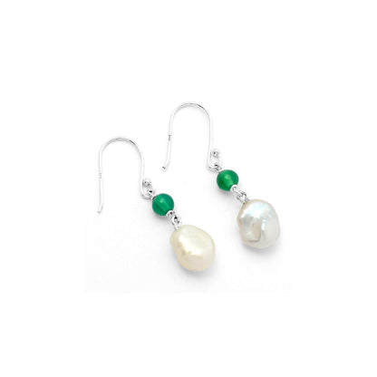 Fresh Water Biwa Pearl & Green Onyx Earrings E-1010 SDE64160