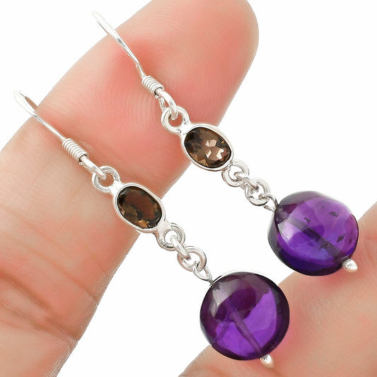 African Amethyst & Smoky Quartz Earrings E-1012 SDE64802