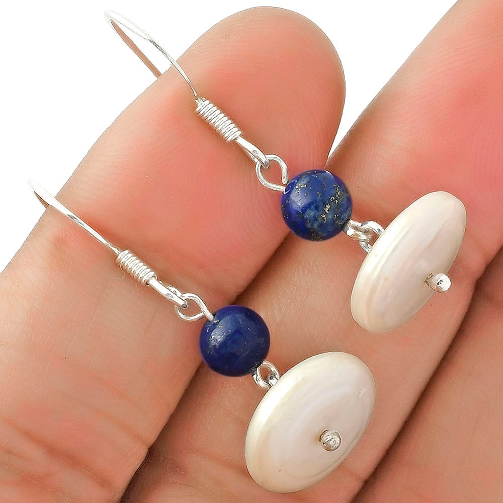 Natural Fresh Water Pearl & Lapis Earrings E-1009 SDE64810