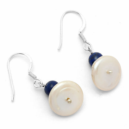 Natural Fresh Water Pearl & Lapis Earrings E-1009 SDE64810