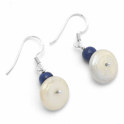 Natural Fresh Water Pearl & Lapis Earrings E-1009 SDE64812