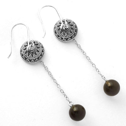 Natural Smoky Quartz Ball - Brazil Earrings E-1025 SDE64993