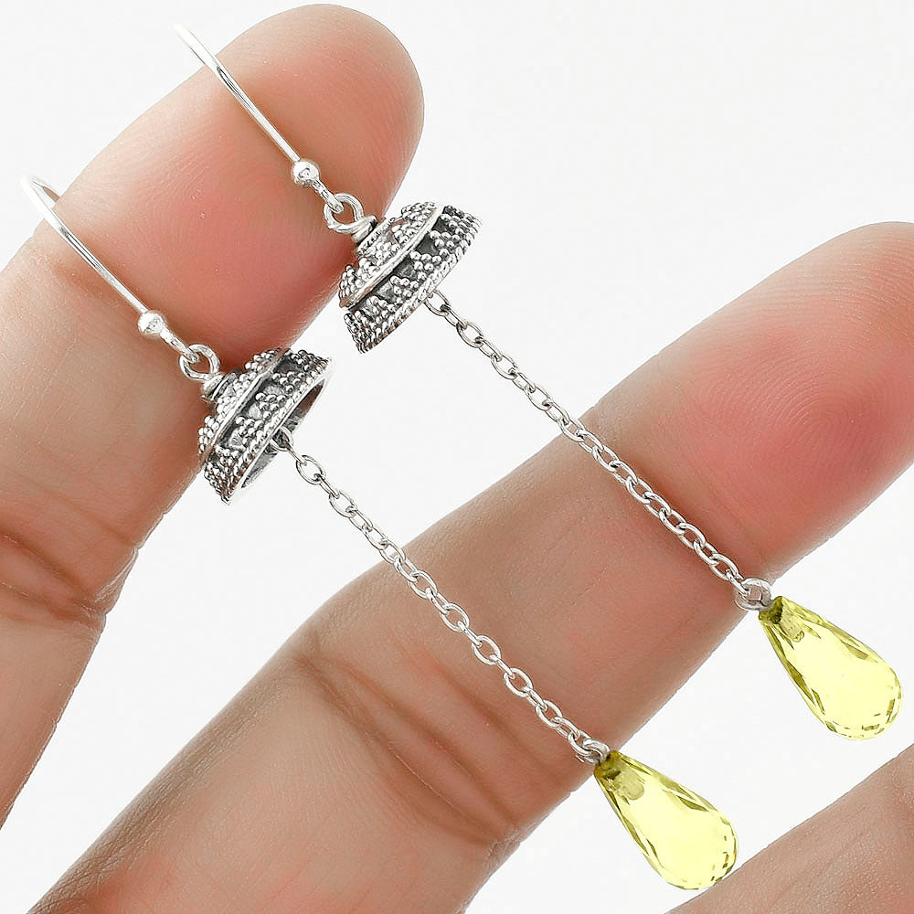 Natural Lemon Quartz Briolette Drop Earrings E-1025 SDE65001