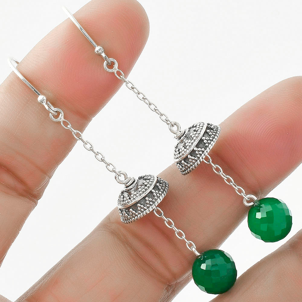 Natural Green Onyx Briolette Ball Earrings E-1025 SDE65003