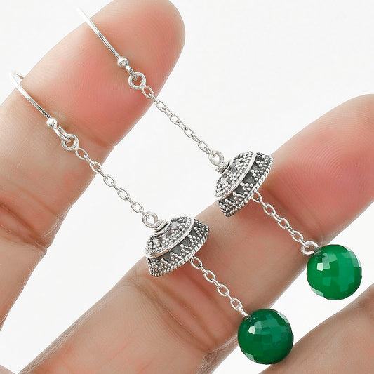 Natural Green Onyx Briolette Ball Earrings E-1025 SDE65003