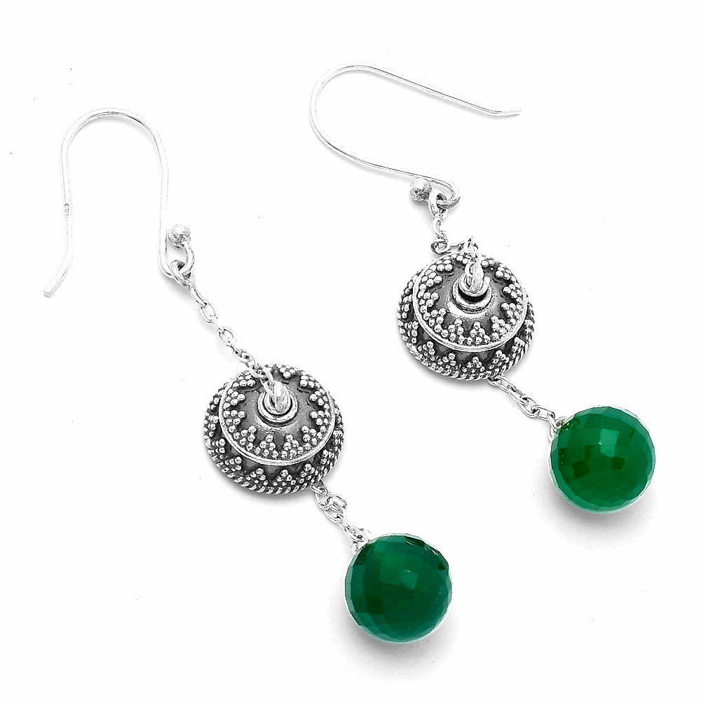 Natural Green Onyx Briolette Ball Earrings E-1025 SDE65003
