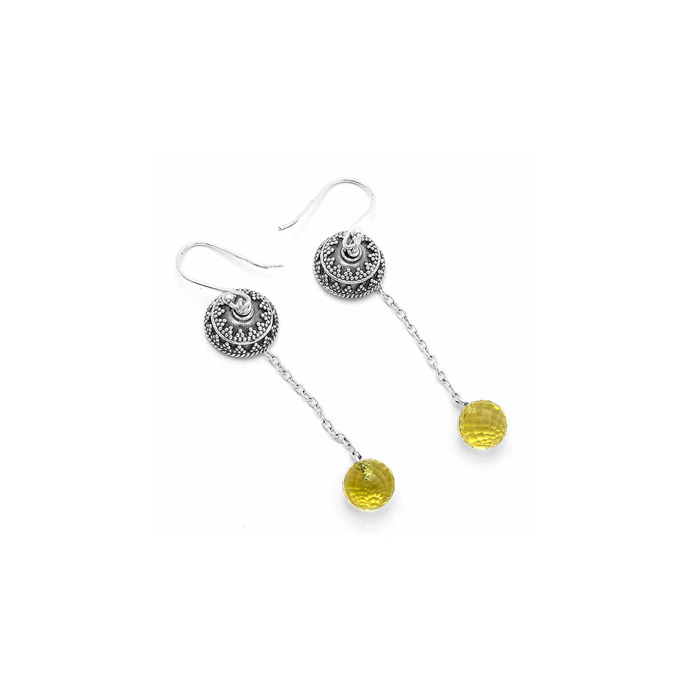 Natural Lemon Quartz Briolette Ball Earrings E-1025 SDE65004