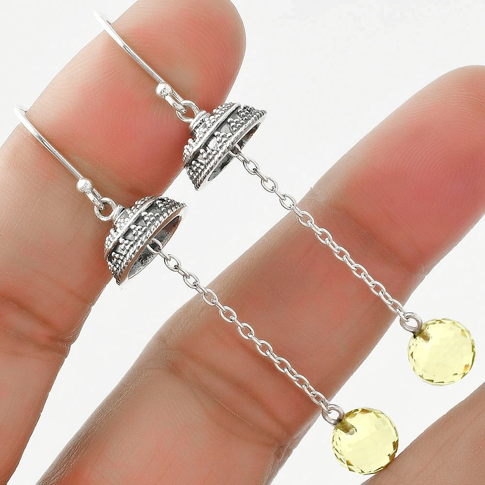 Natural Lemon Quartz Briolette Ball Earrings E-1025 SDE65006