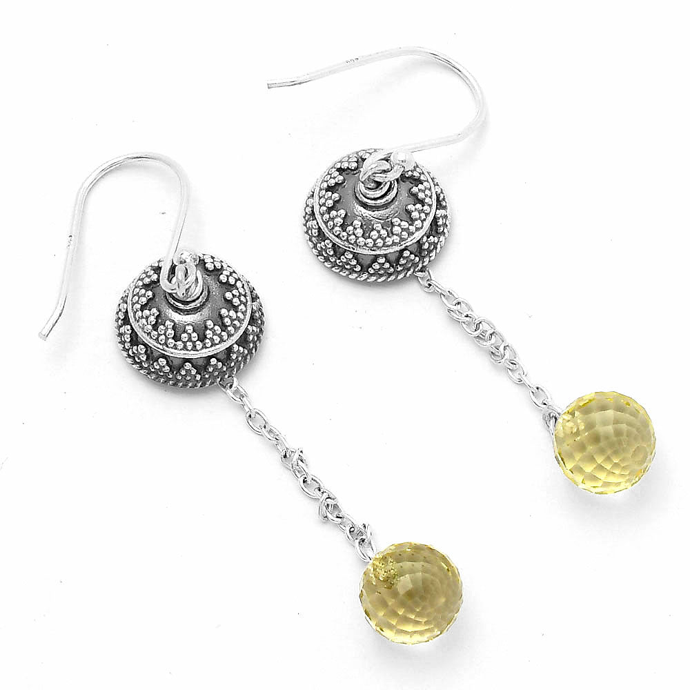 Natural Lemon Quartz Briolette Ball Earrings E-1025 SDE65006