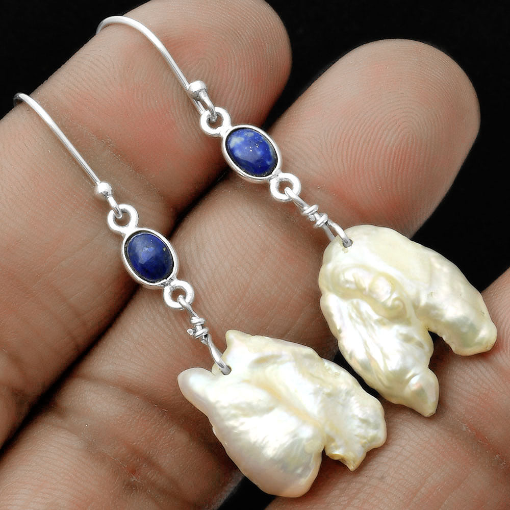 Natural Fresh Water Pearl & Lapis Earrings E-1011 SDE65349