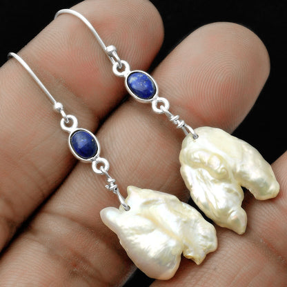 Natural Fresh Water Pearl & Lapis Earrings E-1011 SDE65349