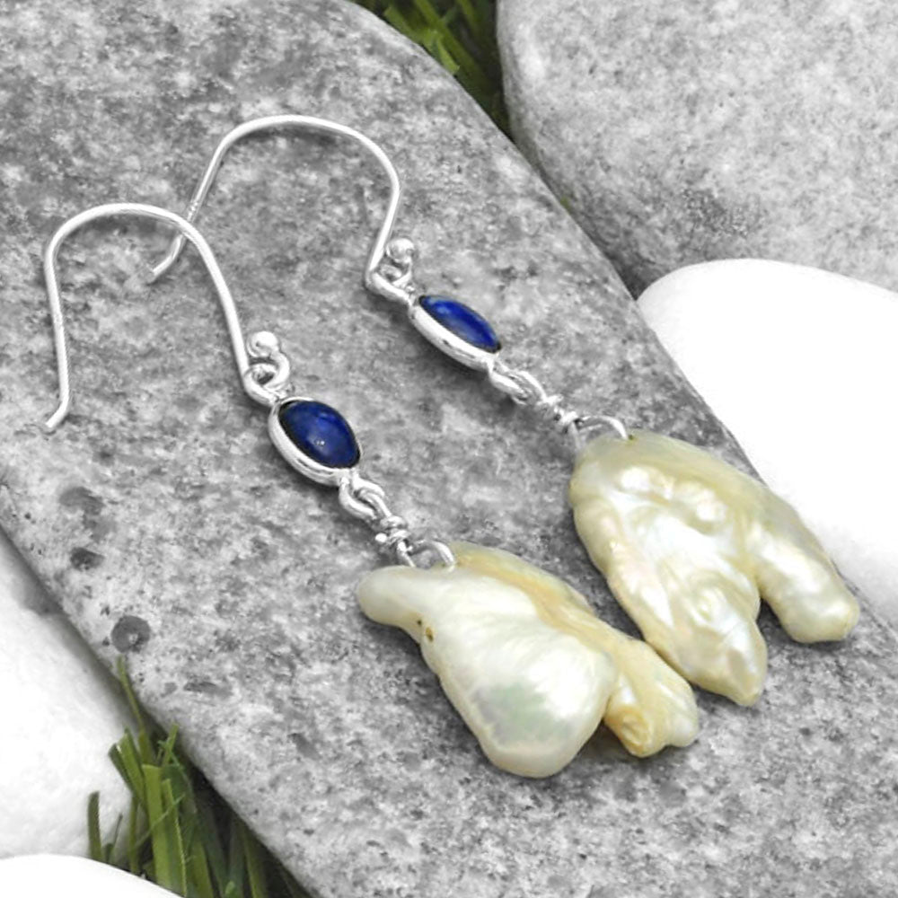 Natural Fresh Water Pearl & Lapis Earrings E-1011 SDE65349