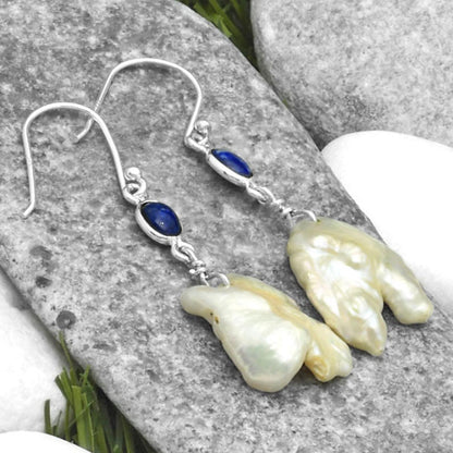 Natural Fresh Water Pearl & Lapis Earrings E-1011 SDE65349