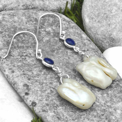 Natural Fresh Water Pearl & Lapis Earrings E-1011 SDE65352