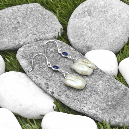 Natural Fresh Water Pearl & Lapis Earrings E-1011 SDE65352