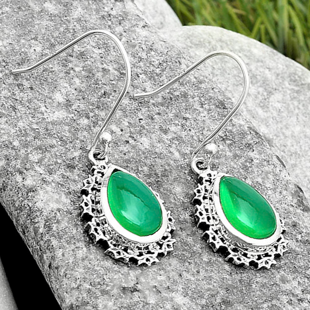 Artisan - Natural Green Onyx Cab Earrings E-1027 SDE65554