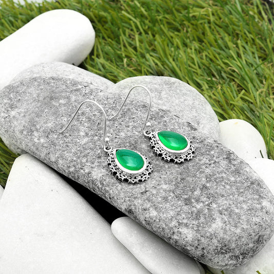 Artisan - Natural Green Onyx Cab Earrings E-1027 SDE65554