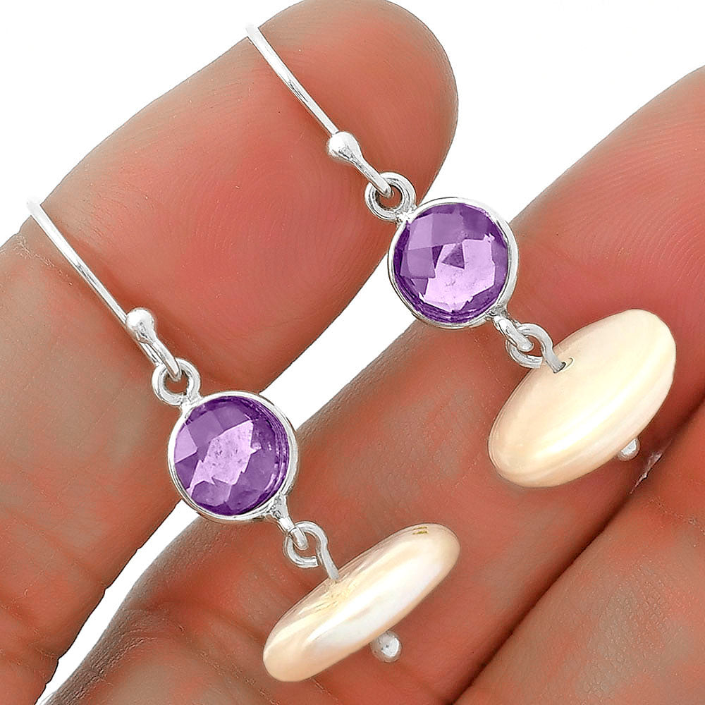 Natural Fresh Water Pearl & Amethyst Earrings E-1012 SDE65583