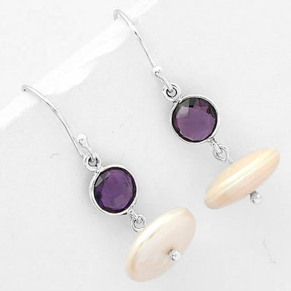 Natural Fresh Water Pearl & Amethyst Earrings E-1012 SDE65583