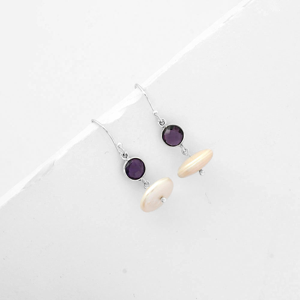 Natural Fresh Water Pearl & Amethyst Earrings E-1012 SDE65583