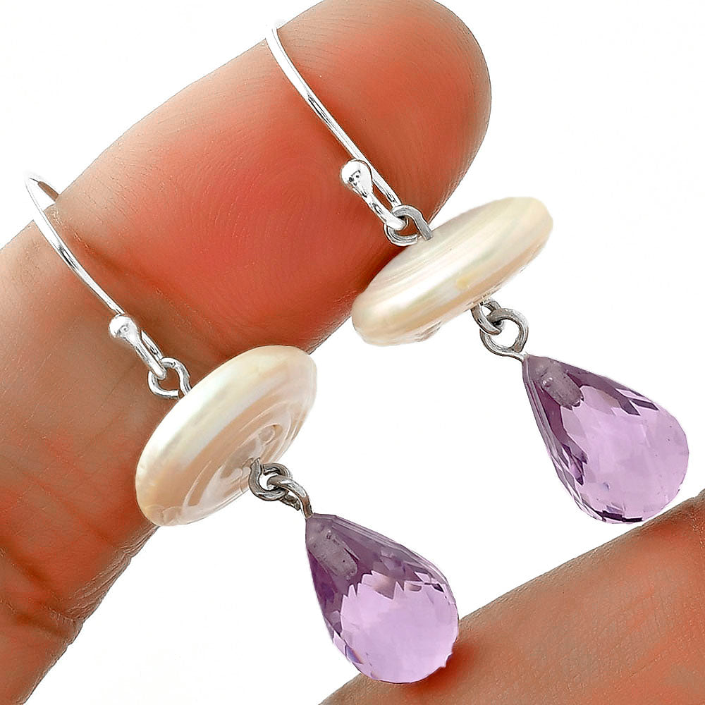 Natural Fresh Water Pearl & Amethyst Earrings E-1010 SDE65599