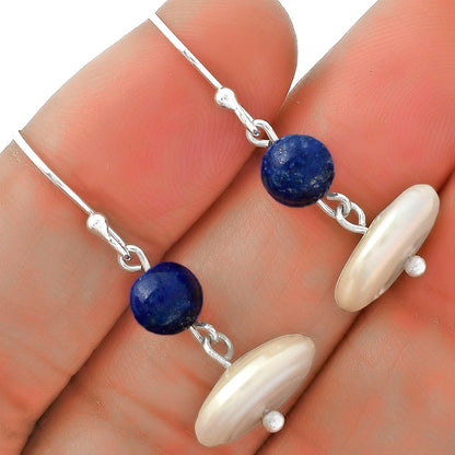 Natural Fresh Water Pearl & Lapis Earrings E-1009 SDE65606