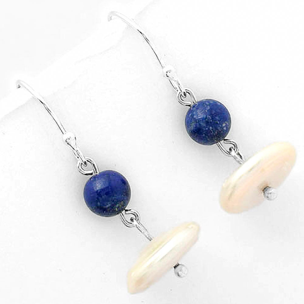 Natural Fresh Water Pearl & Lapis Earrings E-1009 SDE65606