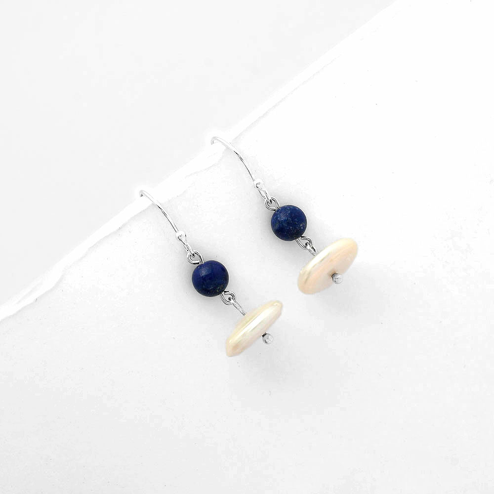 Natural Fresh Water Pearl & Lapis Earrings E-1009 SDE65606
