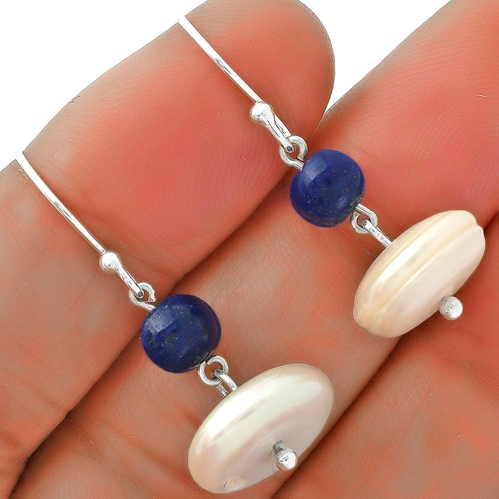 Natural Fresh Water Pearl & Lapis Earrings E-1009 SDE65607